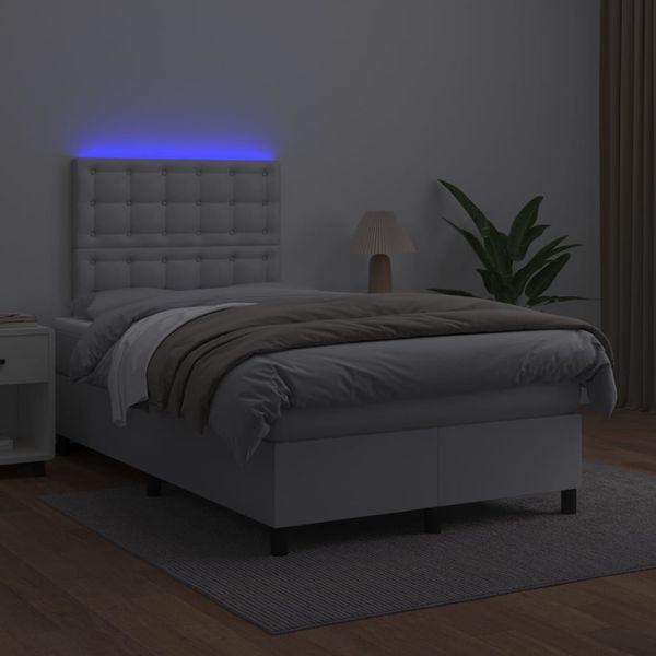 vidaXL Polsterbett mit Matratze & LED Weiß 120x200 cm Kunstleder [3135934] Bild 4