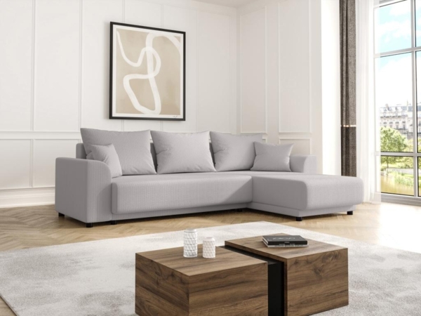 Vente-unique - Ecksofa mit Schlaffunktion - Ecke wechselbar - Cord - Hellgrau - NESSARO