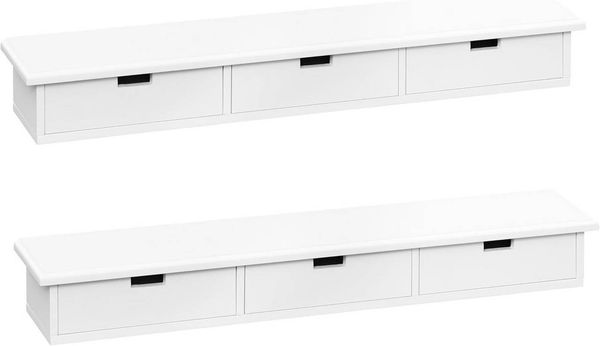 Woltu Wandregal, 2-tlg, mit 3 Schubladen, Schweberegal, Hängeregal, Wandboard