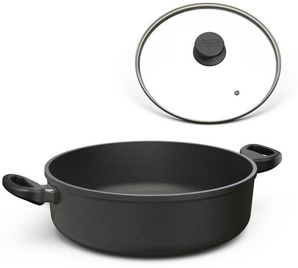 Hoffmann Germany Bräter Aluguss rund Ø 32 cm mit Glasdeckel – Made in Germany, Aluguss (Set, 2-tlg, 1x Bräter Ø 32 cm + 1x Glasdeckel), Antihaft, backofenfest bis 240°C, rund, Induktion
