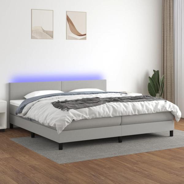 Boxspringbett mit Matratze & LED Stoff Hellgrau 200 x 200 cm, Härtegrad: H2 [3133021]