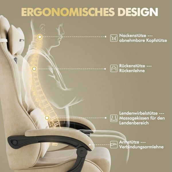 Ferghana Gaming-Stuhl Gaming-Stuhl: Kopfstütze, Lendenkissen, Armlehnen, Fußstütze (Packung), Ergonomischer PC-Stuhl,Rückenlehne 90°-125°