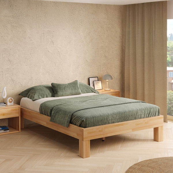 skølm 'Floki' Bett 140x200 cm, Bettgestell, natur geölt, Massivholzbett aus Buche, geeignet als Doppelbett