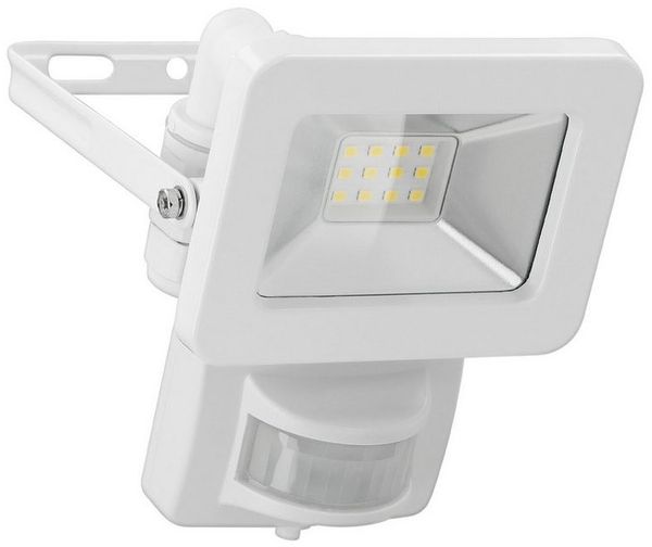 goobay 53878 LED Strahler Bewegungsmelder Außen 10W / PIR Sensor Außenstrahler IP44 / Neutralweißes Licht 850 lm/LED Scheinwerfer Fluter Wandmontage/Gartenstrahler/Weiß