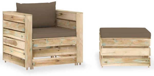 vidaXL 2-tlg. Garten-Lounge-Set mit Kissen Grün Imprägniertes Holz 3074539