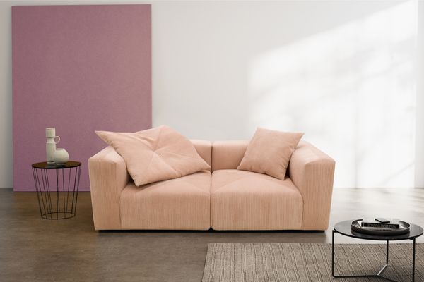 DOMO. collection Sofa 800011, 2 Sitzer, Rechteckig, individuell kombinierbar, Cord 2er Couch, modular, Polstergarnitur, 216 x 108 x 69 (BxTxH), rose