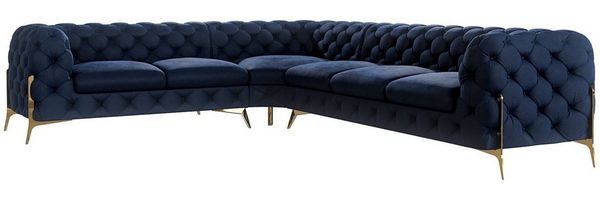 S-Style Möbel Ecksofa Ashley, Chesterfield mit Goldenen Metall Füßen, mit Wellenfederung