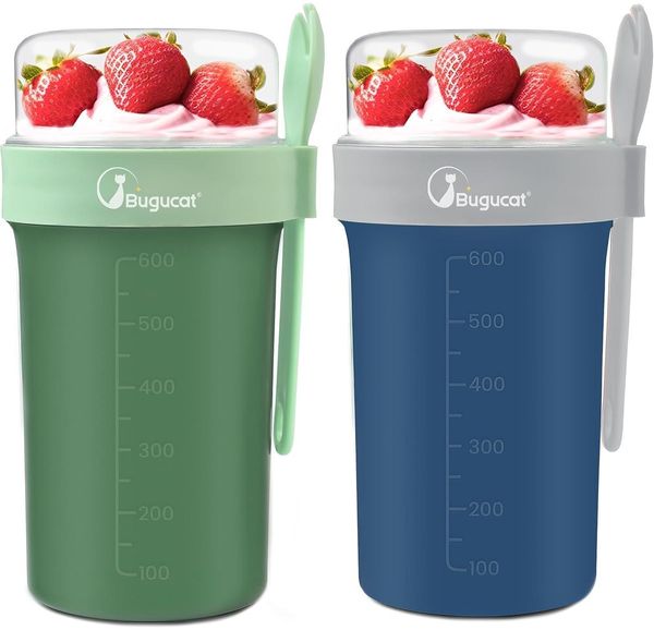 Bugucat Müslibecher to Go 2er Set 760ml+230ml blau grün