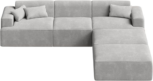 skølm 'Freki' Cloud Sofa 3 Sitzer mit 2x Hocker, Vollschaumcouch mit Federkern und Vakuum-Kompression, kein Aufbau erforderlich, mit 3 Kissen, Cord grau