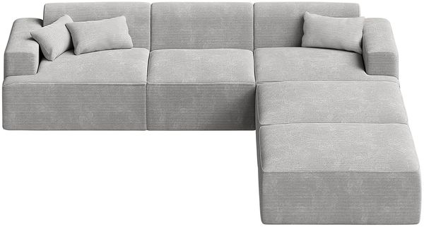 skølm 'Freki' Cloud Sofa 3 Sitzer mit 2x Hocker, Vollschaumcouch mit Federkern und Vakuum-Kompression, kein Aufbau erforderlich, mit 3 Kissen, Cord grau Bild 9