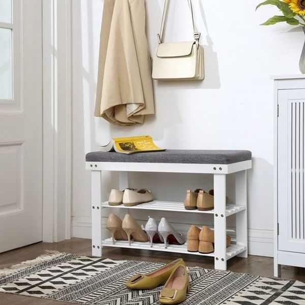 SONGMICS Schuhbank Schuhregal aus Bambus, Sitzfläche bis 150 kg belastbar, 71 x 29 x 49 cm