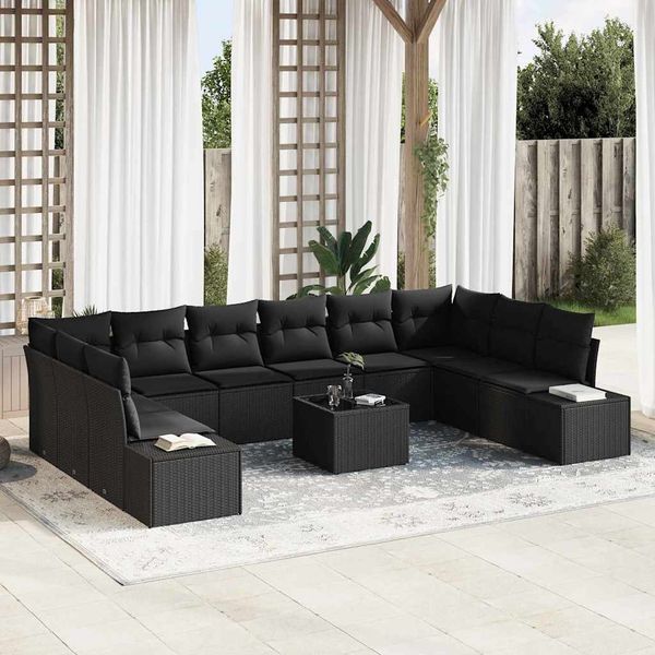 vidaXL Gartensofa-set mit Kissen 10 pcs Schwarz Polyrattan 3355922