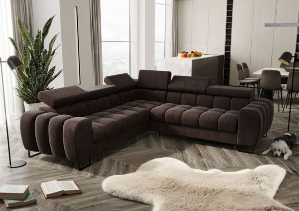 Ecksofa Schlafsofa BASTIEN in Stoff Terra Braun Seite Universal