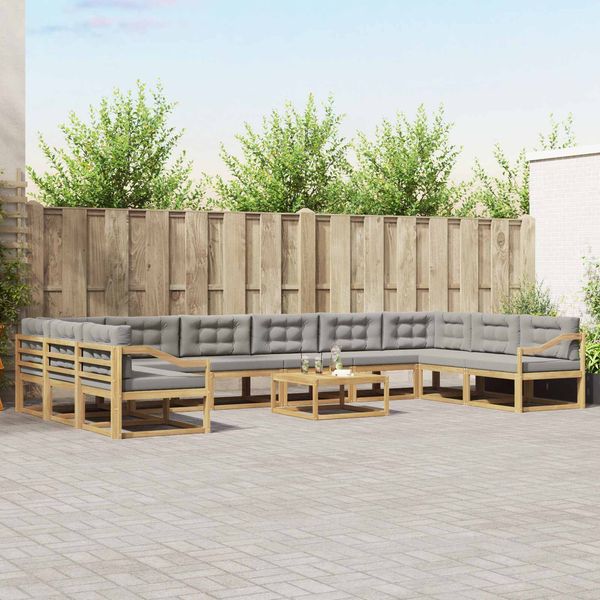 vidaXL Outdoor-Sofagarnitur mit Kissen 11 pcs Weiß und Hellgrau 3387155