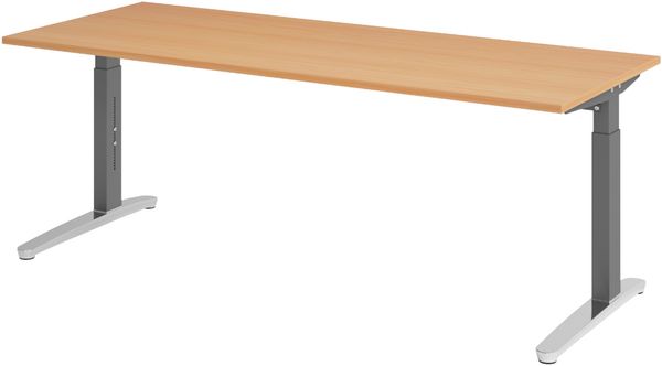 bümö manuell höhenverstellbarer Schreibtisch 200x80 in Buche, Gestell in graphit/alu - PC Tisch höhenverstellbar & groß, höhenverstellbarer Tisch Büro, großer Computertisch verstellbar, X20-6-GC