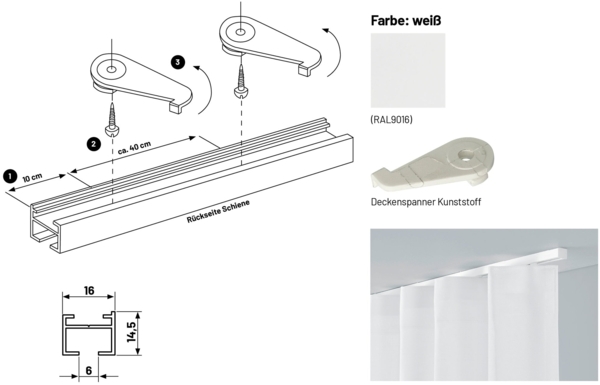 Deco-Raum® 'Square' Gardinenschiene, Aluminium, 450 cm, Weiß Bild 3