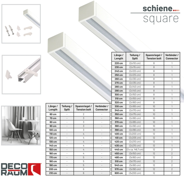 Deco-Raum® 'Square' Gardinenschiene, Aluminium, 450 cm, Weiß Bild 4