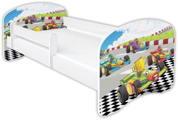 Clamaro 'Schlummerland 2021' Kinderbett 80x180 cm, Rennstrecke, inkl. Lattenrost, Matratze und Rausfallschutz (ohne Schublade)