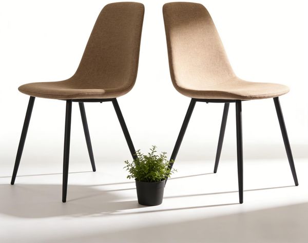2er Set Esszimmerstühle mit Metallgestell, pulverbeschichtetes Stahlrohr in Schwarz, Stoffbezug mit Schaumpolsterung, in 2 Farben: Beige & Khaki, Elegante Maße 43 x 52 x 84,5 cm, einfache Montage