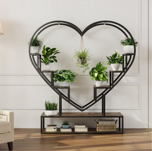 FUROKOY Blumenständer Pflanzenständer Pflanzenregal Blumenregal Outdoor Indoor, 3 Etagen,herzförmig, für Balkon Deko Garten Wohnzimmer
