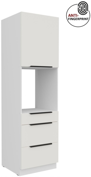 Küchen Hochschrank 60 cm Küche ARIA Weiss ultra matt + Weiss matt, hochwertige Fronten mit Anti Fingerprint Beschichtung, Soft-Close Küchenzeile Küchenblock