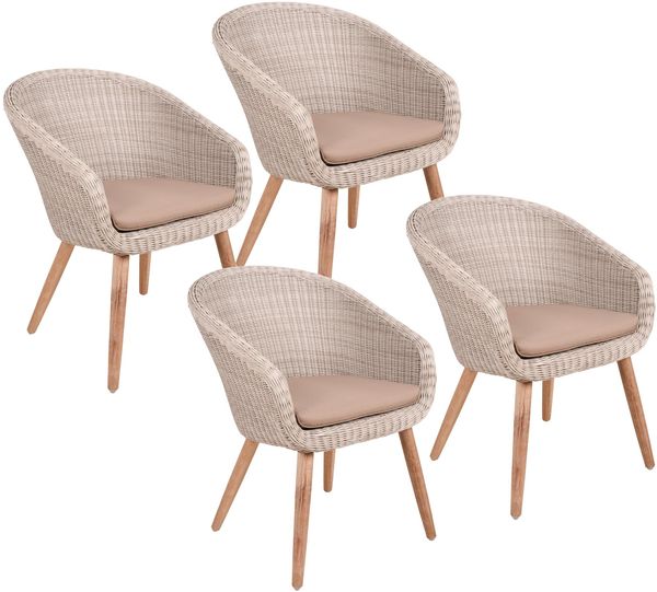 Gartenstuhl 4er Set PORTO mit Sitzauflage - Akazie, Braun | Gartenstühle Wetterfest Essstühle Outdoor Terrasse