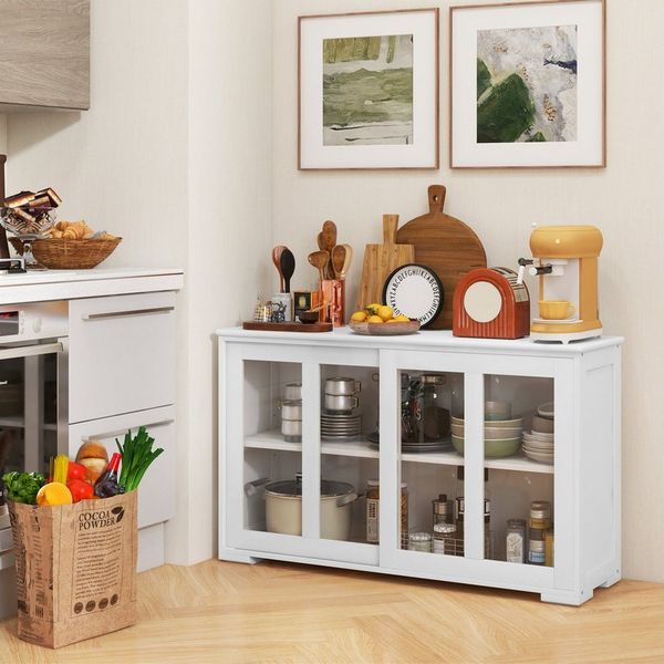 COSTWAY Sideboard, Küchenschrank mit höhenverstellbarer Ablage, Schiebetür