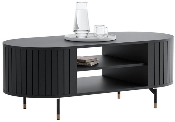 yourhouse24 Couchtisch ELODIE oval, Geriffelt, Ablagefläche, Schwarz/Kaschmir