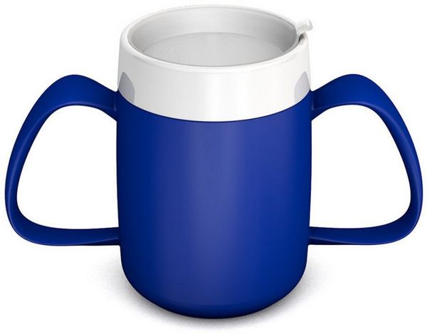 Ornamin Schnabelbecher 2-Henkel-Becher mit Trink-Trick und Schnabelaufsatz/ Trinkaufsatz, 2-tlg, Kunststoff, Trinkhilfe l Alltagshilfe l Schnabeltasse l BPA-frei l Made in Germany