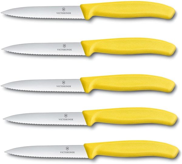 Victorinox | Swiss Classic Gemüsemesser Set | 10 cm Wellenschliff | 5-teilig | lebhaft Gelb | ideal für Tomaten und Gemüse