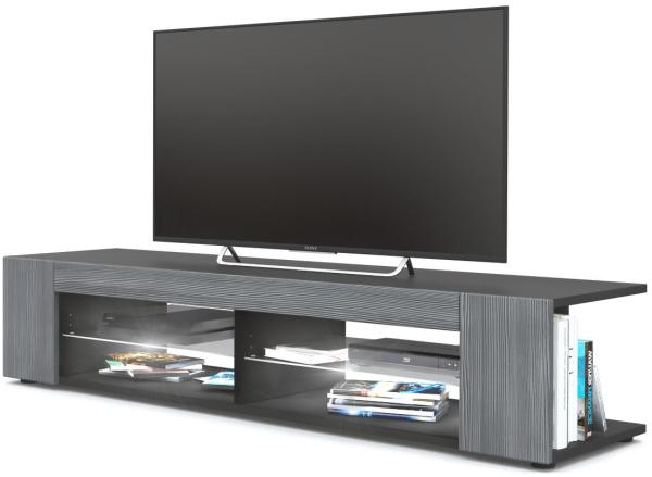 Vladon Lowboard Movie, TV-Kommode mit 4 offenen Fächern und Zierleisten, Schwarz matt/Avola-Anthrazit, inkl. LED-Beleuchtung weiß (134 x 29 x 39 cm) Bild 1