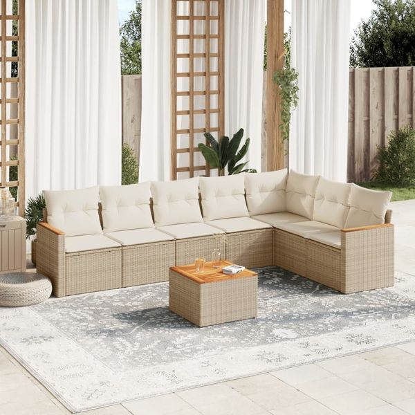 vidaXL 8-tlg. Garten-Sofagarnitur mit Kissen Beige Poly Rattan 3226037
