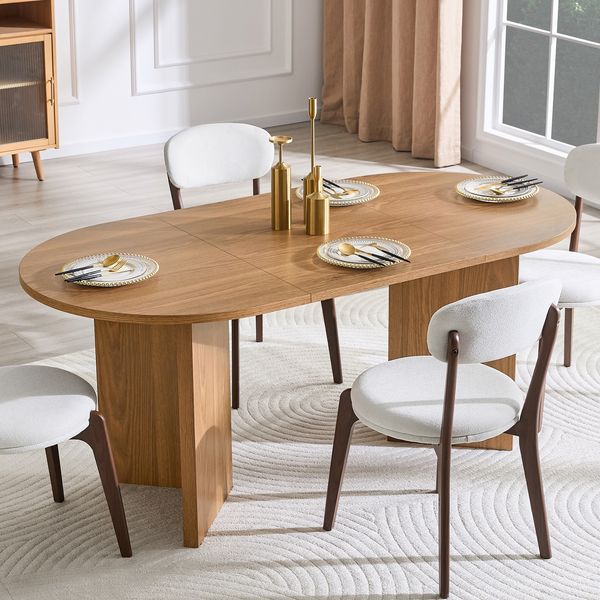 Esstisch B 180 x T 90 x H 75,5 cm, oval, walnussfarben, MDF mit Holzfurnier, Landhausstil