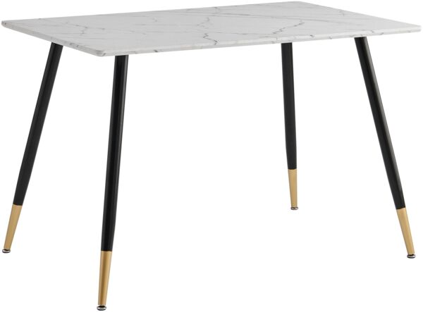 39F FURNITURE DREAM Tisch im skandinavischen Design mit Deckel aus Marmorpapier, Metallbeine, Schwarz und Gold, für Küche, Esszimmer, Wohnzimmer, MDF, Weiß, 110 x 70 x 75 cm