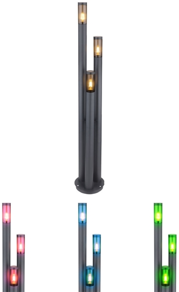 RGB LED Stehleuchte, 3-Flammig, Edelstahl, anthrazit, H 170 cm