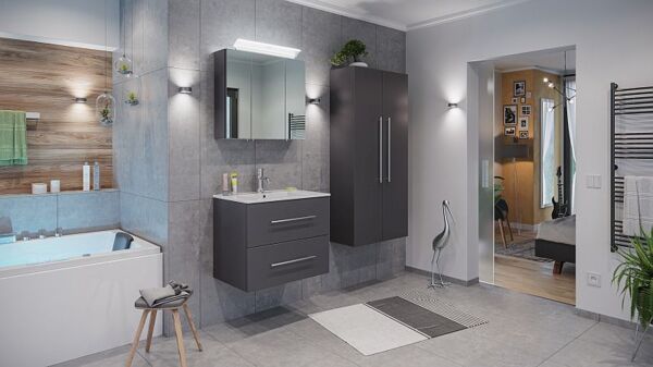 Posseik Badezimmer Badmöbel Badset Homeline 70 4-teilig anthrazit seidenglanz Bild 2