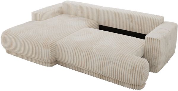 RINA L Design Ecksofa, Schlaffunktion & Stauraum, DL-System, Wellenfedern, Liegefläche 220x155 cm, freistehendes Polstersofa, Schlafcouch - Beige Cord - Links Seite Bild 11