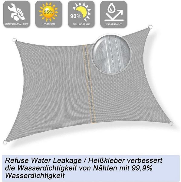 LuxusKollektion Sonnensegel Sonnensegel Rechteckig Wasserdicht UV Schutz Garten 3x4.5 Grau