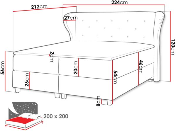 Boxspringbett Bakarat, Blau, 200x200 cm Bild 4