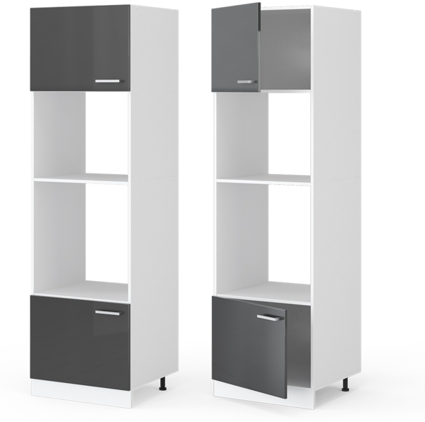 Hochschrank R-Line Anthrazit Hochglanz 60 cm mit offenen Regalen, und Türen Vicco Bild 6
