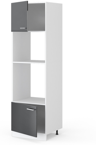 Hochschrank R-Line Anthrazit Hochglanz 60 cm mit offenen Regalen, und Türen Vicco Bild 5