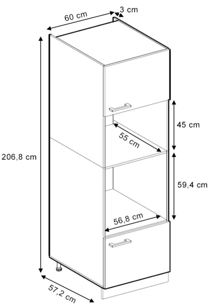 Hochschrank R-Line Anthrazit Hochglanz 60 cm mit offenen Regalen, und Türen Vicco Bild 3