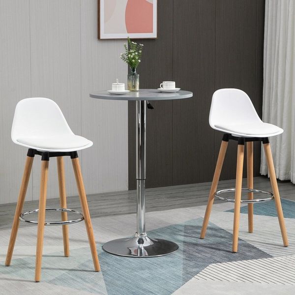 HOMCOM Barhocker 2er-Set Küchenhocker, Barstuhl mit Fußstützen (Tresenstuhl, 2 St, Küchenstuhl), für Esszimmer, Küche, Kunstleder, Weiß, 38,5 x 42,5 x 91 cm