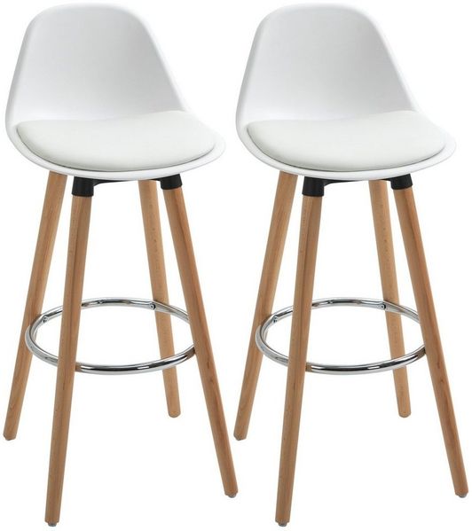 HOMCOM Barhocker 2er-Set Küchenhocker, Barstuhl mit Fußstützen (Tresenstuhl, 2 St, Küchenstuhl), für Esszimmer, Küche, Kunstleder, Weiß, 38,5 x 42,5 x 91 cm