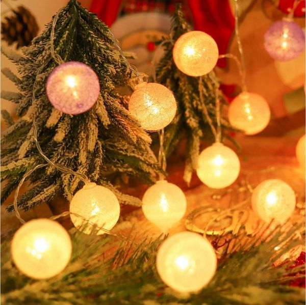 Qualra LED-Lichterkette 10/20LED Baumwollkugeln Lichterkette Warmweiß Batterie für Party Innen, LED Lichterketten 2er/Set
