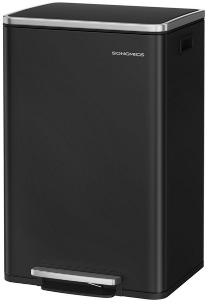 SONGMICS Mülleimer 50 L, 15 Müllsäcke, Stahl, herausnehmbarer Inneneimer aus Kunststoff, mit Deckel, Griffe, Softclose,