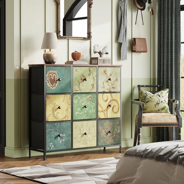 Furnishings Home Schubkastenkommode Vintage Sideboard mit klappbaren 1 tlg 9 Schubladen (1 St), Retro-chrank für Arbeitszimmer Flur Wohnzimmer