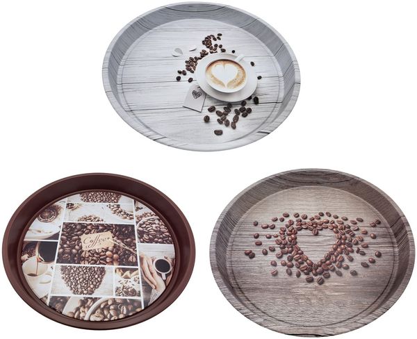 12x Tablett Coffee Metall rund 33cm Serviertablett Küche Haushalt Gastronomie
