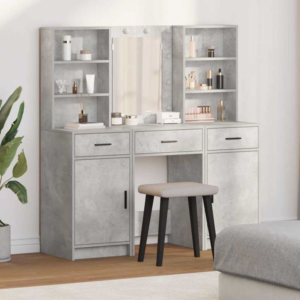 vidaXL Schminktischset mit LED mit Tür 3 pcs Beton Grau Holzwerkstoff 3334293