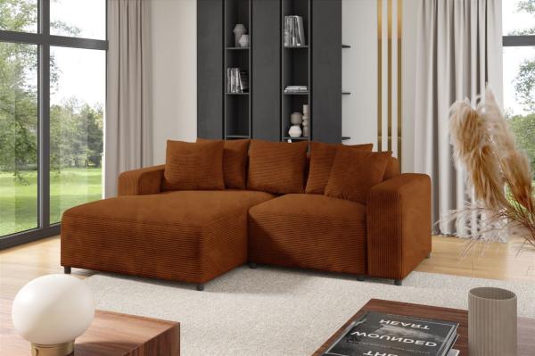 Ecksofa Designersofa Sofa MEGAN XS in Stoff Poso Rostbraun Ottomane Links